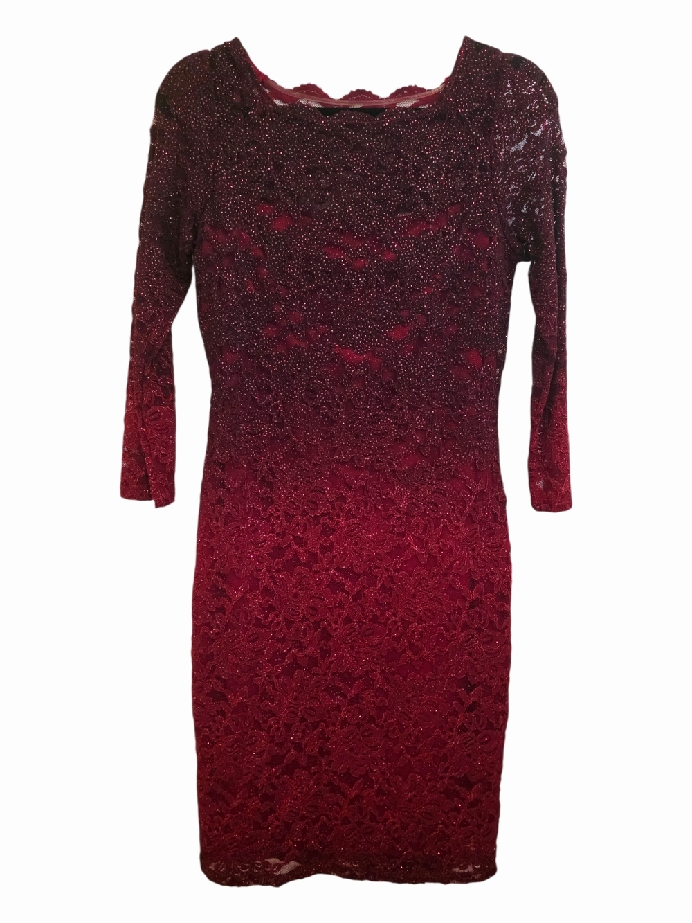 Onyx Nite Burgundy Lace Long Sleeve Sheath Dress - Picture 2 of 5